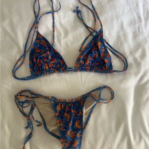 Bananot Blue and Orange Floral Bikini top size L bottom M